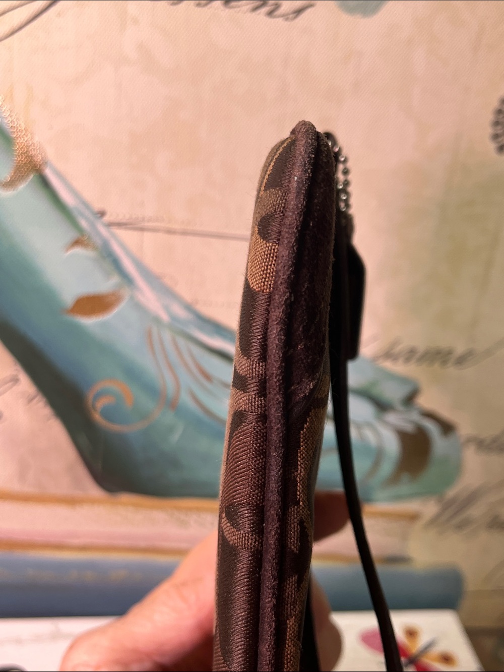 Coach Brown Signature Monogram Wristlet with Leather Strap - Picture 5 of 13